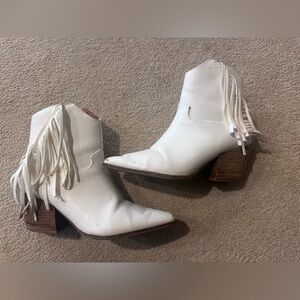 White Fringe Ankle Boots for Women - Western Style